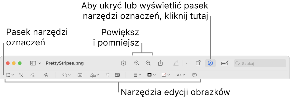 Pasek narzędzi oznaczeń do edycji obrazków.
