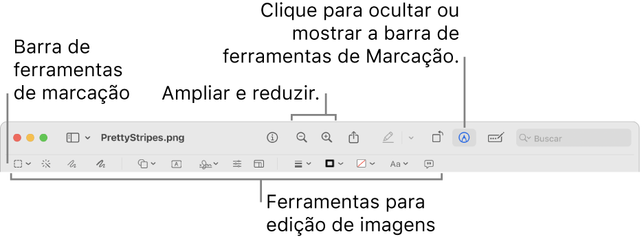 Barra de ferramentas de Marcação para editar imagens.