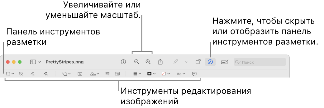 Панель инструментов разметки для редактирования изображений.