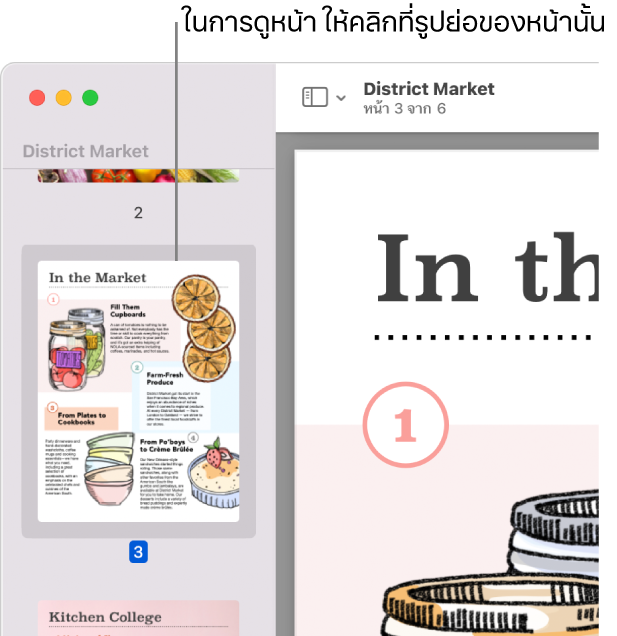 PDF ที่มีรูปย่อถูกแสดงในแถบด้านข้าง