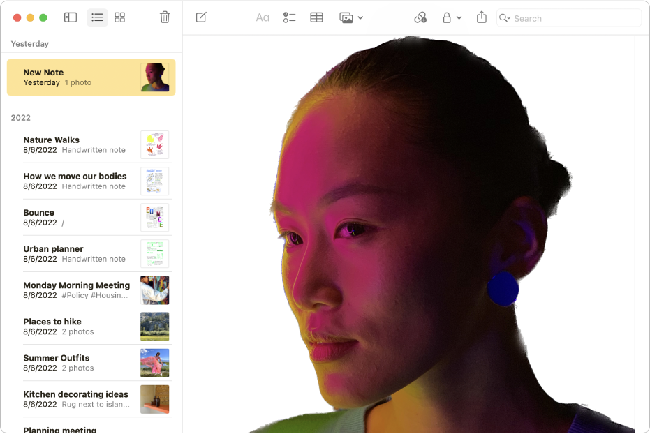 An image in Notes of a person with lights and a building in the background removed.