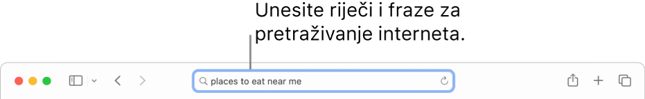 Pametno polje za pretraživanje preglednika Safari, gdje možete unijeti riječi i fraze za pretraživanje interneta.