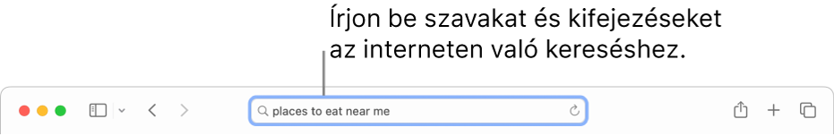 A Safari intelligens keresési mezője, ahol szavakat és kifejezéseket adhat meg, hogy rákeressen azokra az interneten.