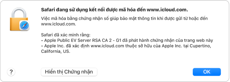 Chi tiết bảo mật cho một kết nối đến icloud.com.