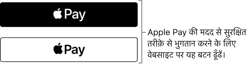 विभिन्न वेबसाइट पर ख़रीदारी के लिए Apple Pay को स्वीकार करने के लिए दिखाई देता है।