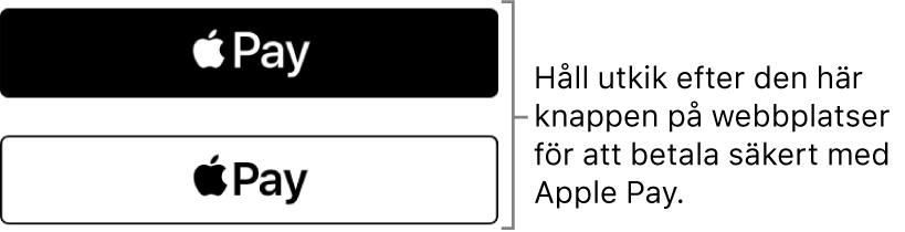 Knappen som visas på webbplatser som tar emot betalningar med Apple Pay.