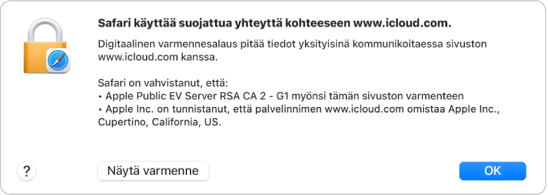 icloud.com-yhteyden suojaustiedot.