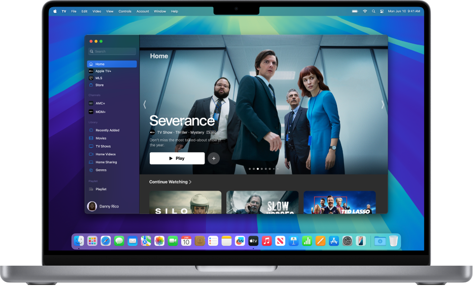 Apple TV ऐप विंडो होम दिखा रही है।