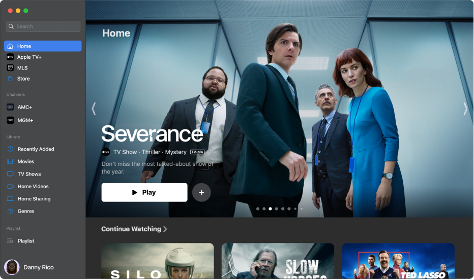 Aplikacija Apple TV s otvorenom Naslovnom stranicom.