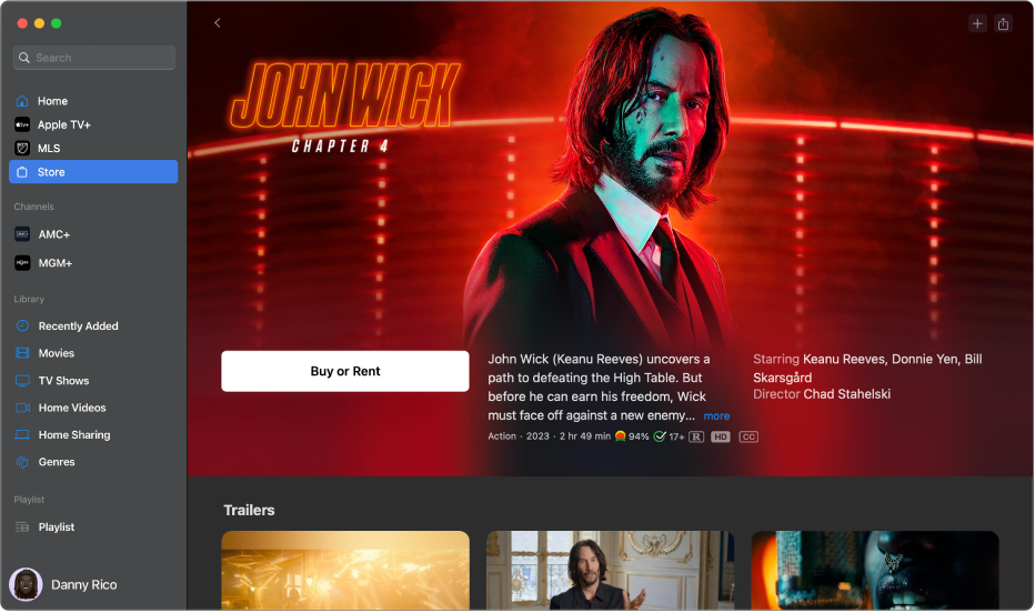 App Apple TV menampilkan informasi lainnya mengenai film di toko.
