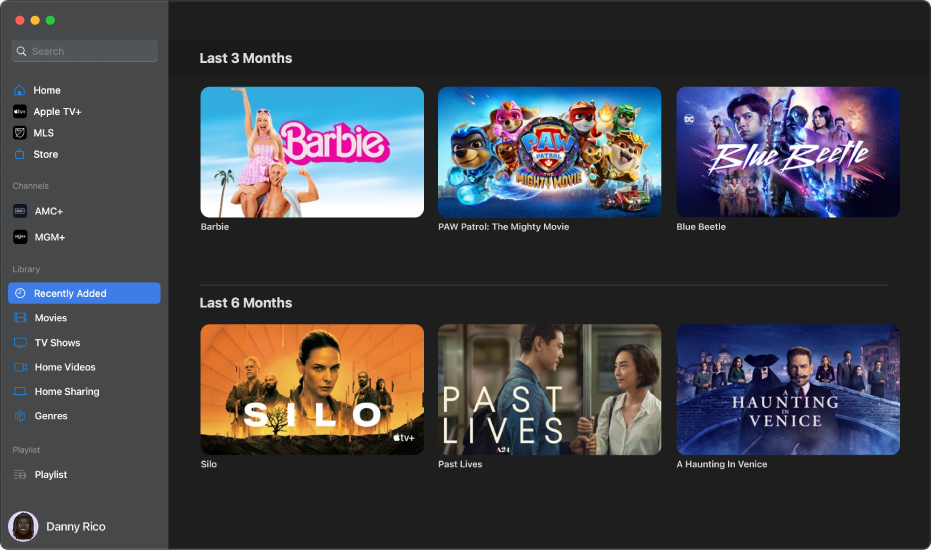 App Apple TV dengan Pustaka dibuka.