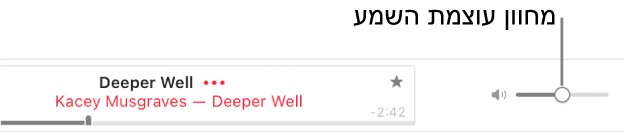מחוון עוצמת הקול בחלק העליון השמאלי של Apple Music.
