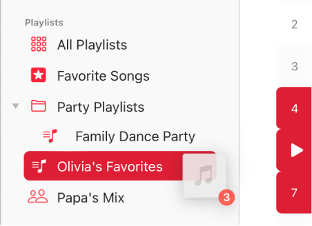 Utwory przeciągane do playlisty. Playlista jest wyróżniona.