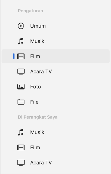 Bar samping menampilkan Film dipilih.