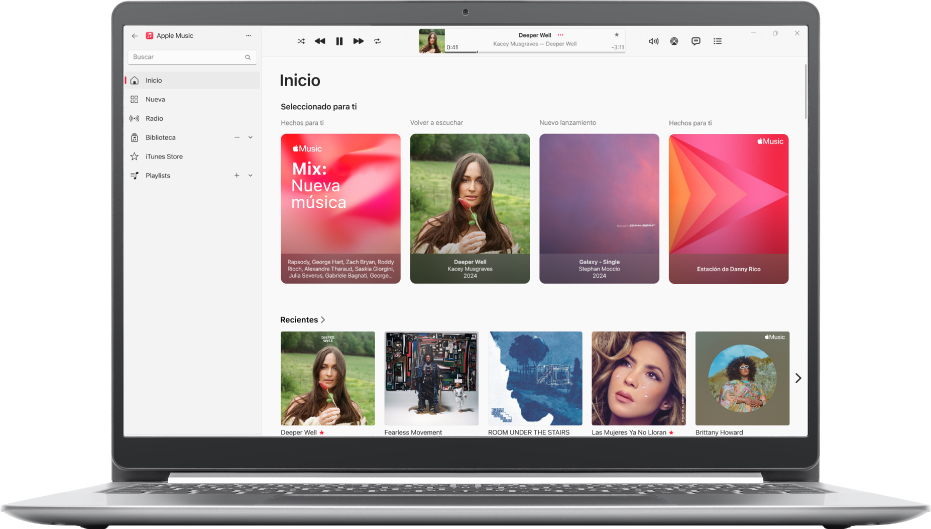 La ventana de Apple Music mostrando la sección Inicio.