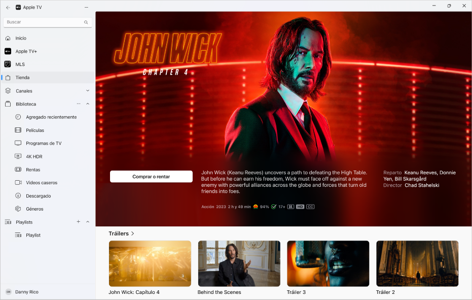 La app Apple TV mostrando más información sobre una película en la tienda.