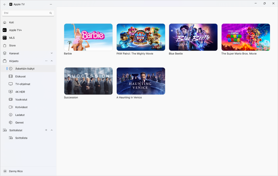 Apple TV ‑sovellus, jossa on avoinna Kirjasto.