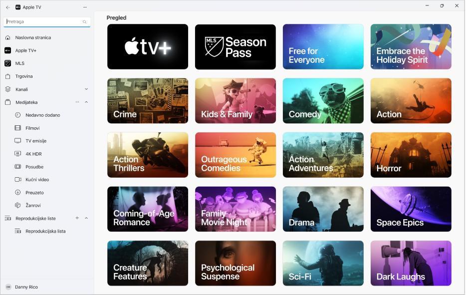 Aplikacija Apple TV s otvorenim pretraživanjem.