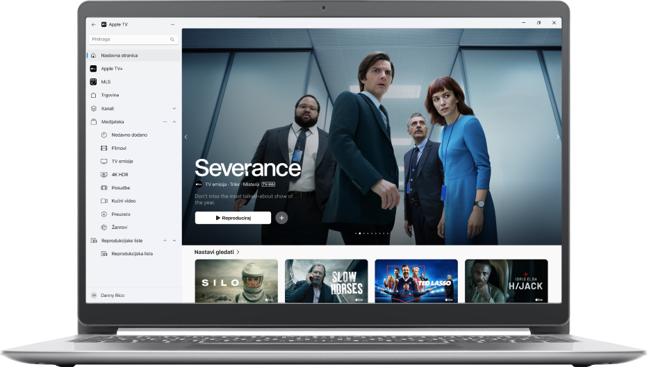 Prozor aplikacije Apple TV s otvorenom Naslovnom stranicom.