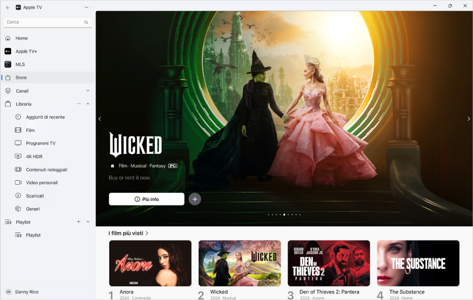 L’app Apple TV con il pannello Store aperto.