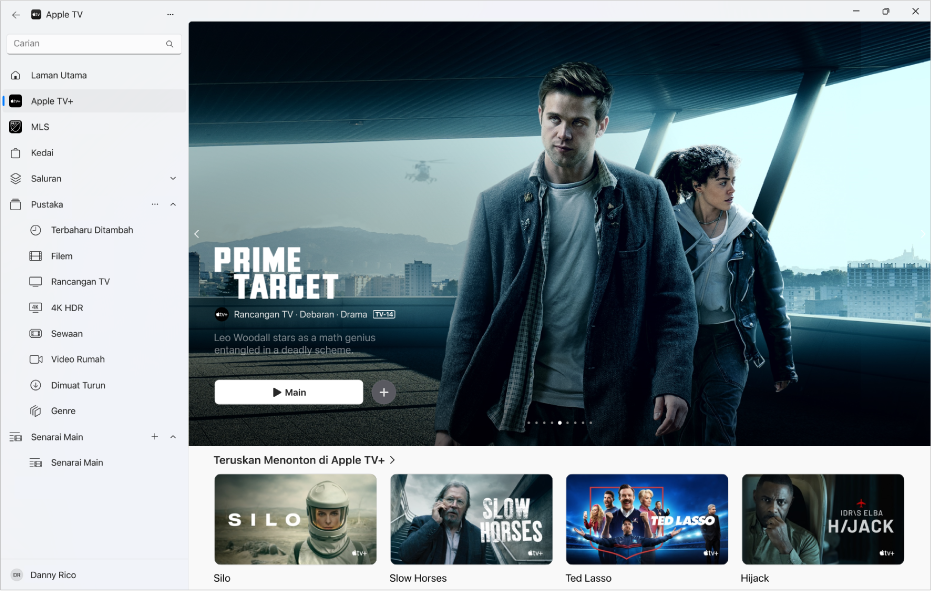 App Apple TV dengan Apple TV+ dibuka.