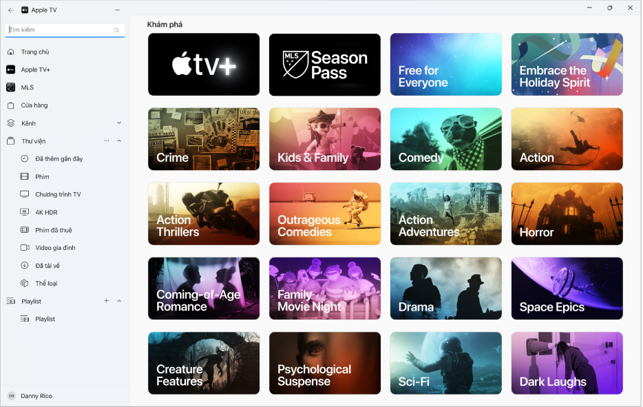 Ứng dụng Apple TV với Tìm kiếm được mở.
