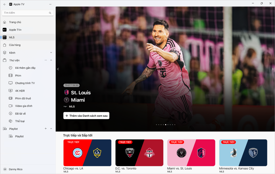 Ứng dụng Apple TV với MLS được mở.