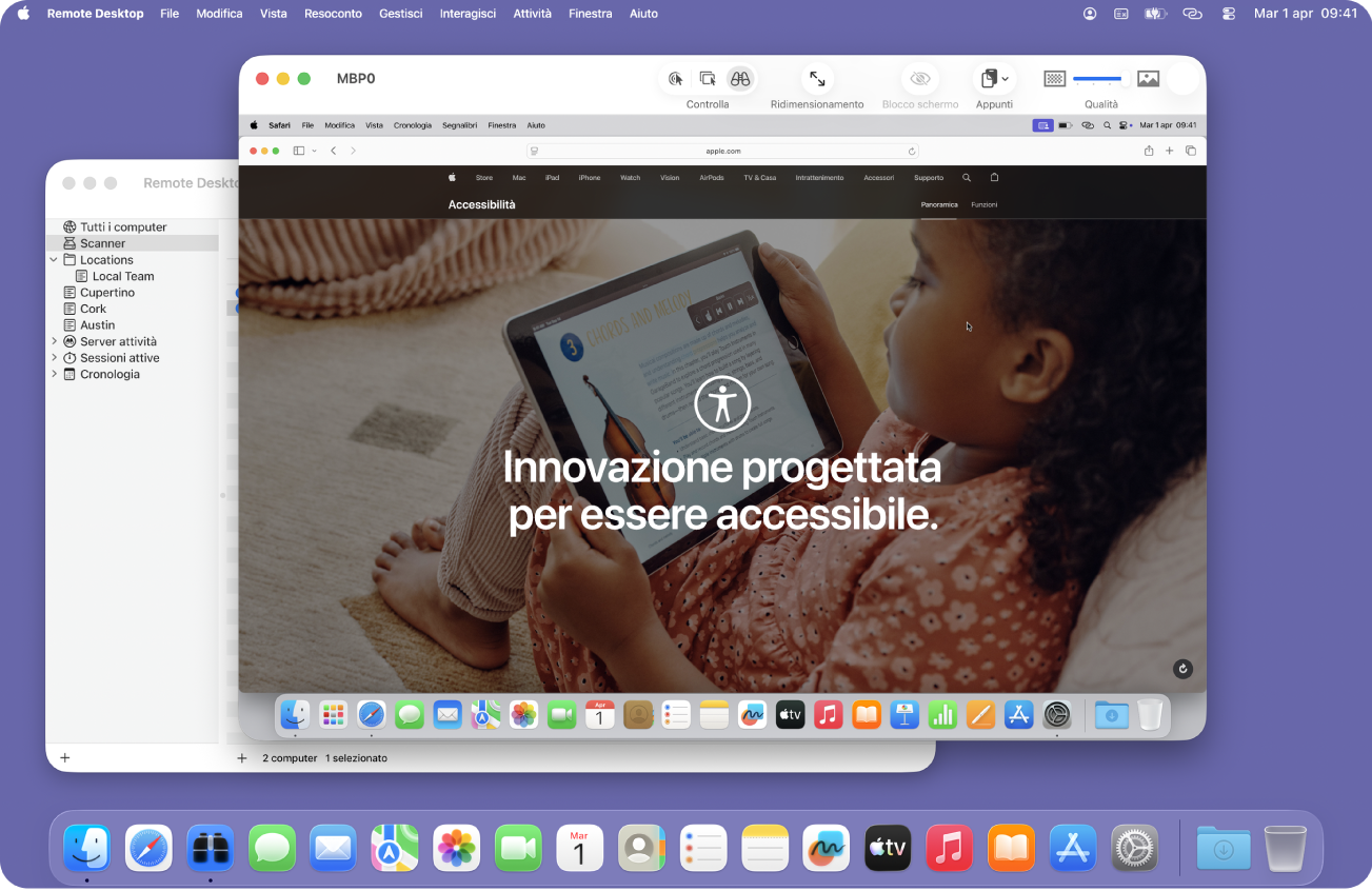 Puoi visualizzare diversi schermi e controllarli uno alla volta.