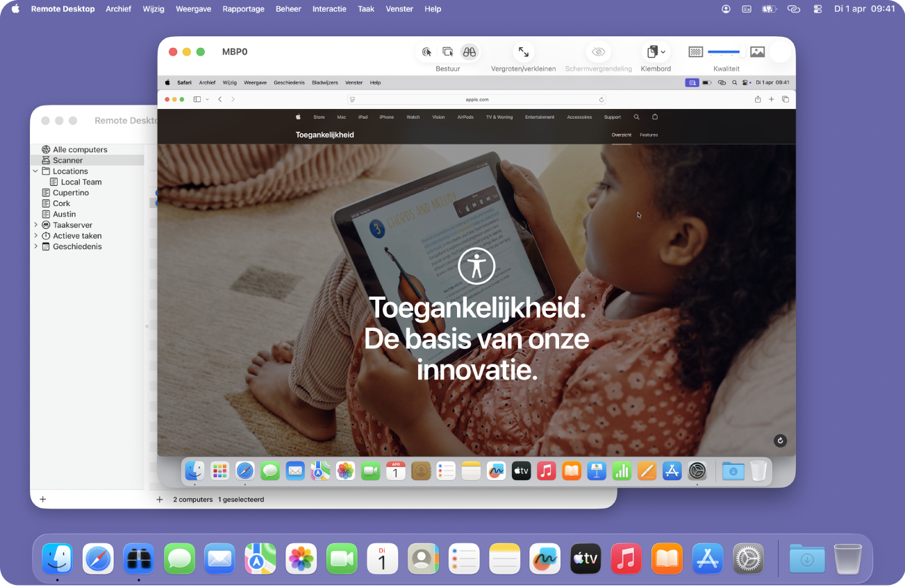 Je kunt meerdere schermen bekijken en ze een voor een besturen.