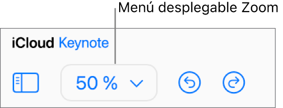 Menú emergente Zoom en la barra de herramientas
