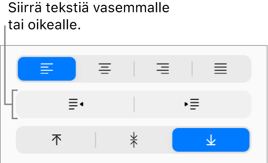 Nämä ovat Muoto-sivupalkin Ulonna- ja Sisennä-painikkeet.