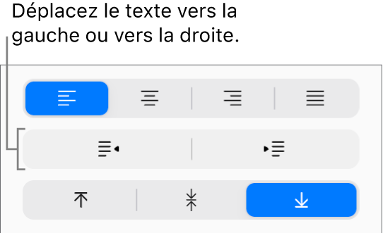 Boutons Désindenter et Retrait dans la barre latérale Format.