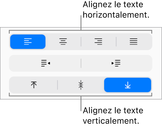 Boutons d’alignement vertical et horizontal du texte dans la barre latérale Format.