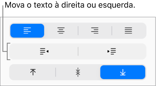 Os botões Recuar à esquerda e Recuar à direita na barra lateral Formatar.