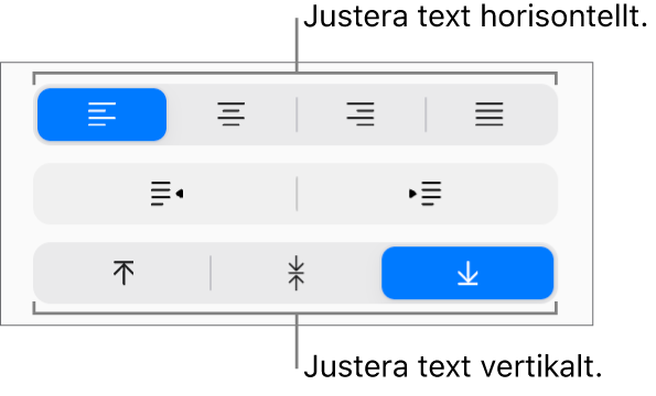 De vertikala och horisontella textjusteringsknapparna i sidofältet Format.