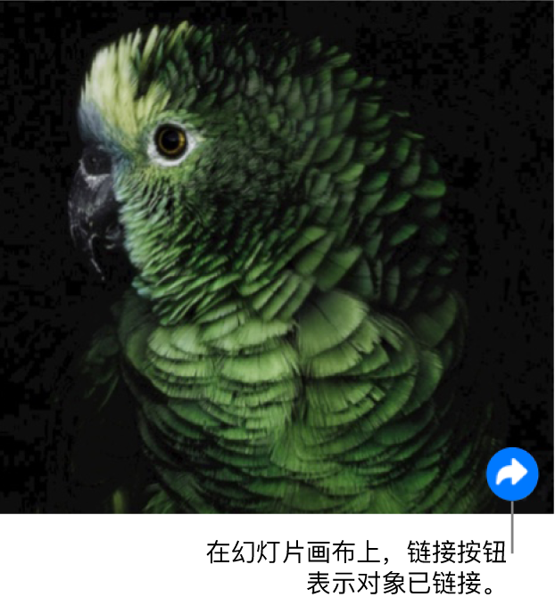 一张图像，显示了幻灯片画布右下角的链接按钮（看上去像个弯曲的箭头）。