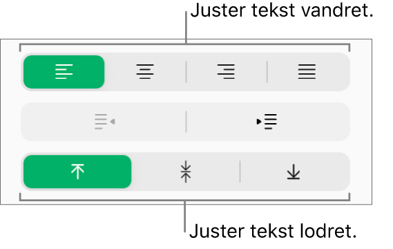 Knapperne til lodret og vandret tekstjustering i indholdsoversigten Format.