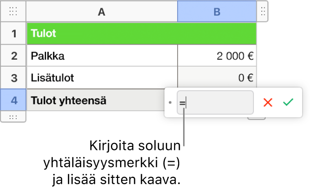 Kaavanmuokkaaja on auki: siinä lukee = ilman kaavaa.