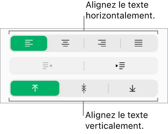 Boutons d’alignement vertical et horizontal du texte dans la barre latérale Format.