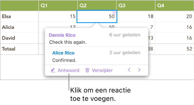 Een opmerking met één reactie en een knop Gereed rechtsonder.