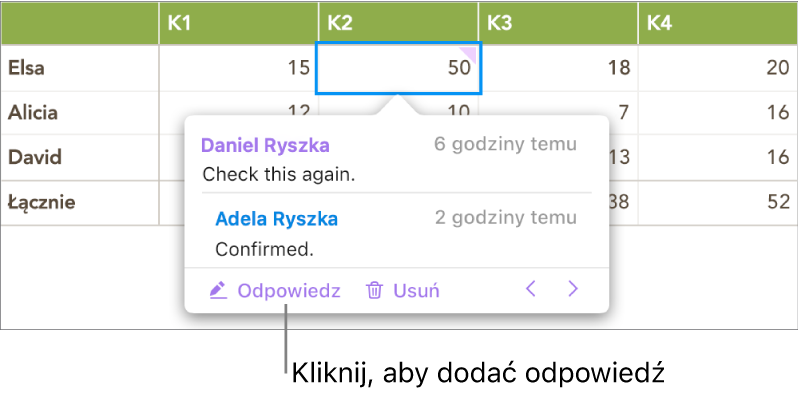 Komentarz z jedną odpowiedzią i przyciskiem Gotowe w prawym dolnym rogu.