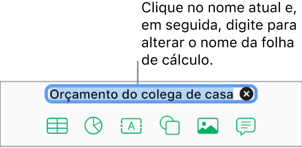 O nome atual da folha de cálculo, Em branco, selecionado na parte superior de uma folha de cálculo aberta.