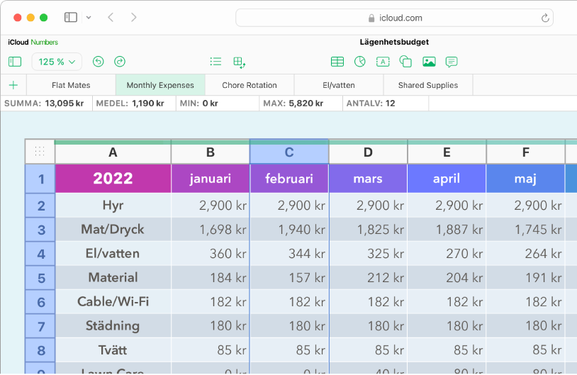 En tabell med rubriker och data.