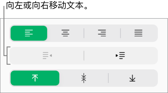 “格式”边栏中的“减少缩进”和“缩进”按钮。