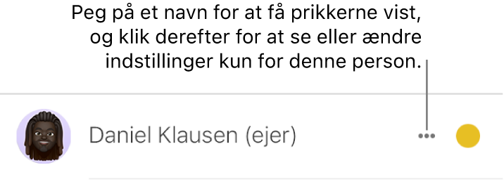 De tre prikker til højre for et navn på deltagerlisten.