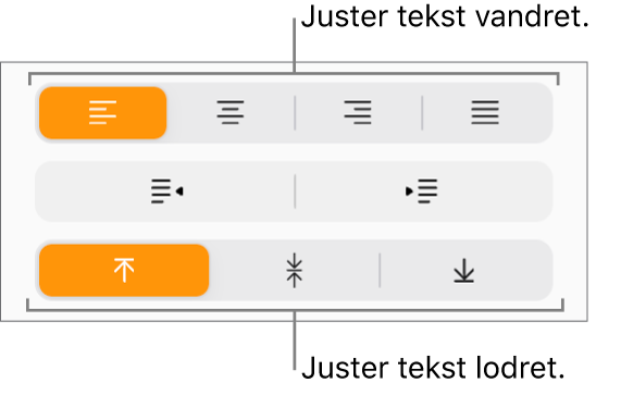 Knapperne til lodret og vandret tekstjustering i indholdsoversigten Format.