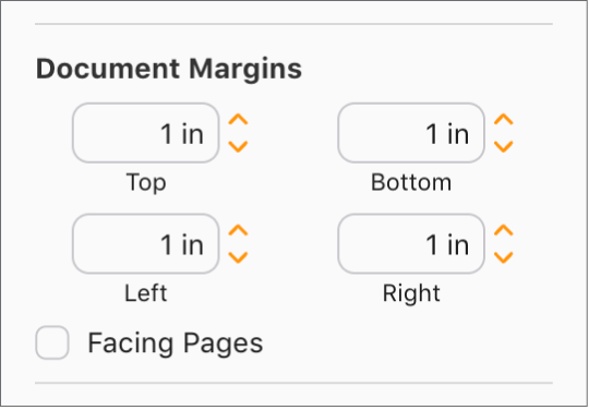 The Document Margins section of the Document sidebar, with controls for setting the Top, Bottom, Left, and Right margins.