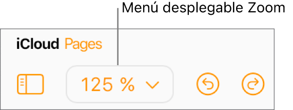 Menú emergente Zoom en la barra de herramientas