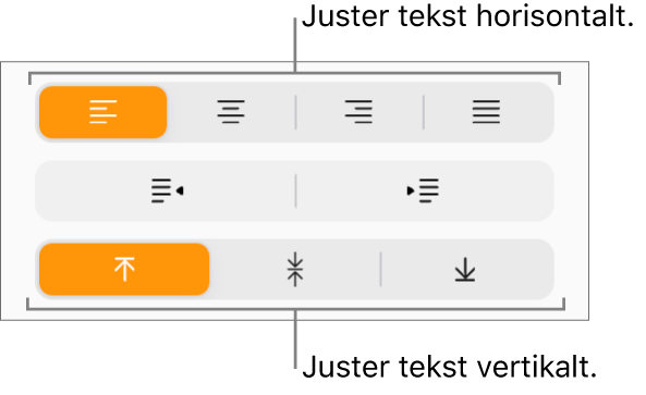 Knappene for horisontal og vertikal tekstjustering i Format-sidepanelet.