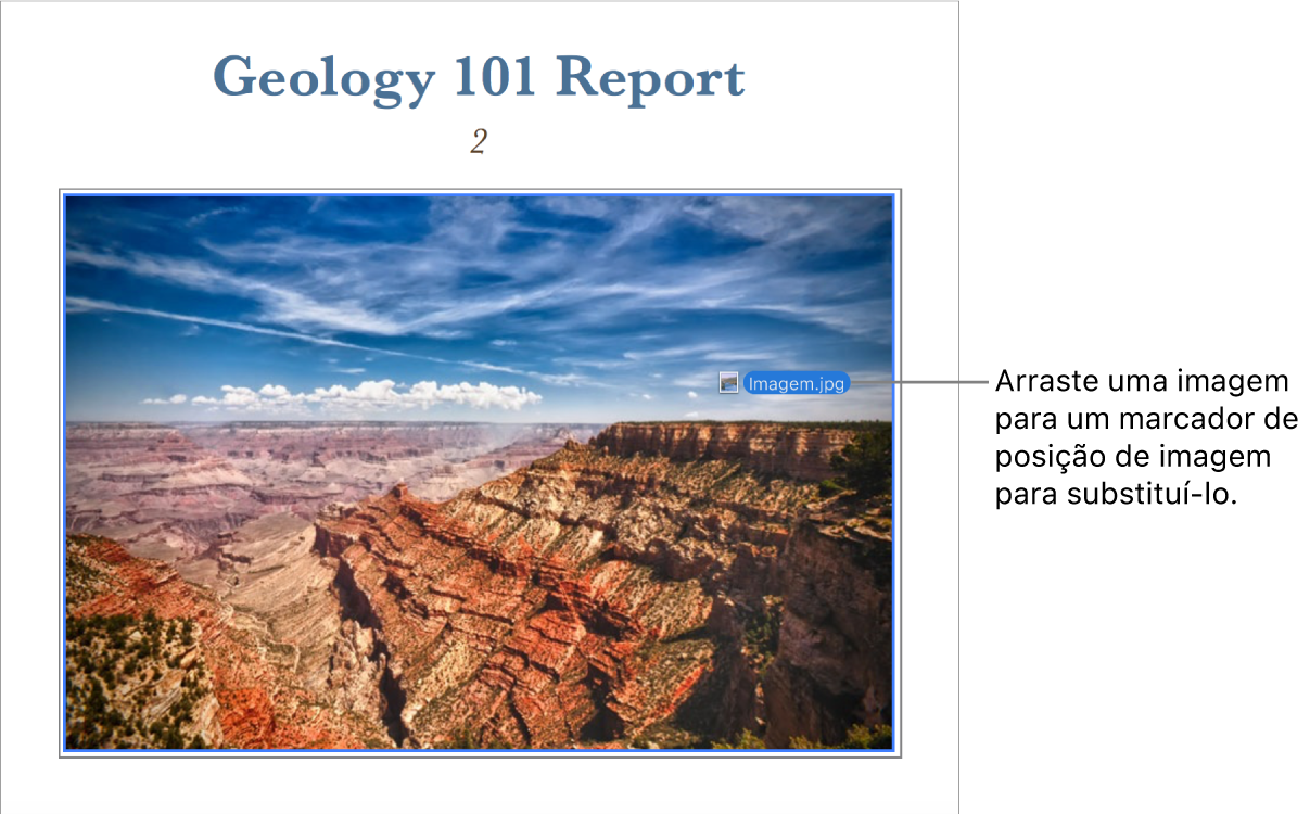 Um novo arquivo de imagem está sendo arrastado para uma imagem de marcador de posição.